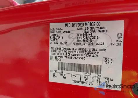 2005 Ford Explorer Sport Trac Adrenalin/Xls/Xlt z USA, uszkodzony, nr VIN 1FMDU77K85UA59590